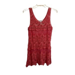 PINKY Crochet Lace Open Knit Sleeveless Beach Pink Top Womens Size M